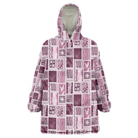 Vintage Aloha Block Quilt Wearable Blanket Hoodie Pink Inspired Lei Motifs - Polynesian Pride