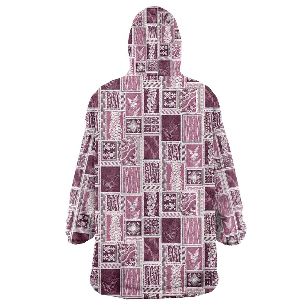 Vintage Aloha Block Quilt Wearable Blanket Hoodie Pink Inspired Lei Motifs - Polynesian Pride