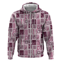 Vintage Aloha Block Quilt Zip Hoodie Pink Inspired Lei Motifs - Polynesian Pride
