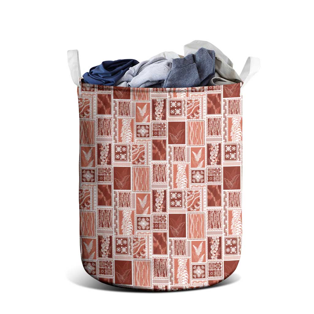 Vintage Aloha Block Quilt Laundry Basket Red Inspired Lei Motifs - Polynesian Pride
