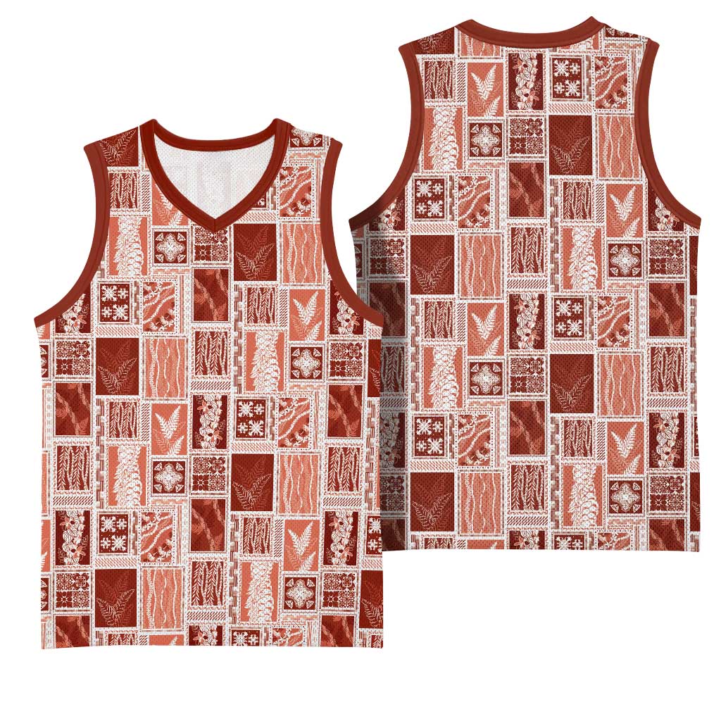 Vintage Aloha Block Quilt Basketball Jersey Red Inspired Lei Motifs - Polynesian Pride