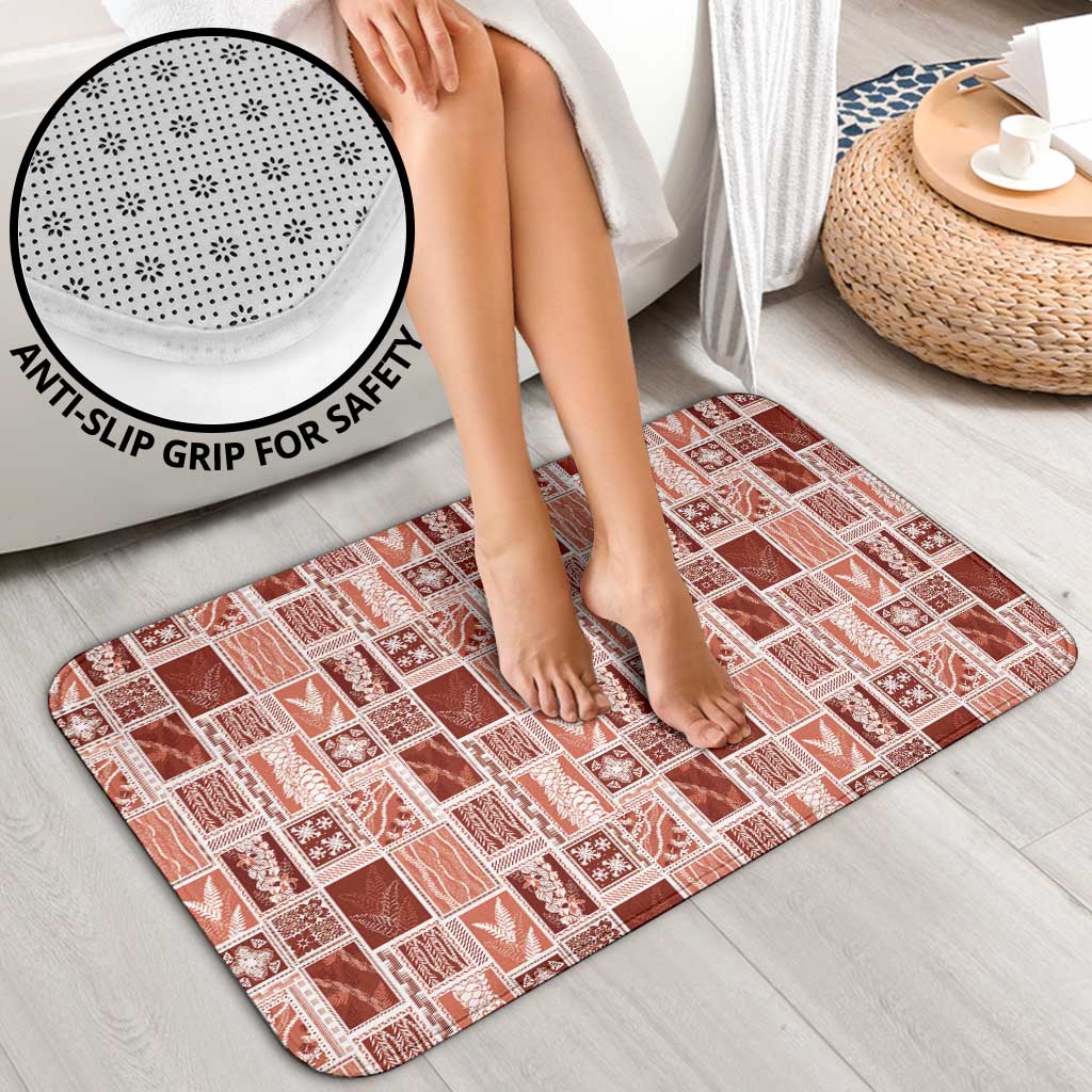 Vintage Aloha Block Quilt Bathroom Set Red Inspired Lei Motifs - Polynesian Pride