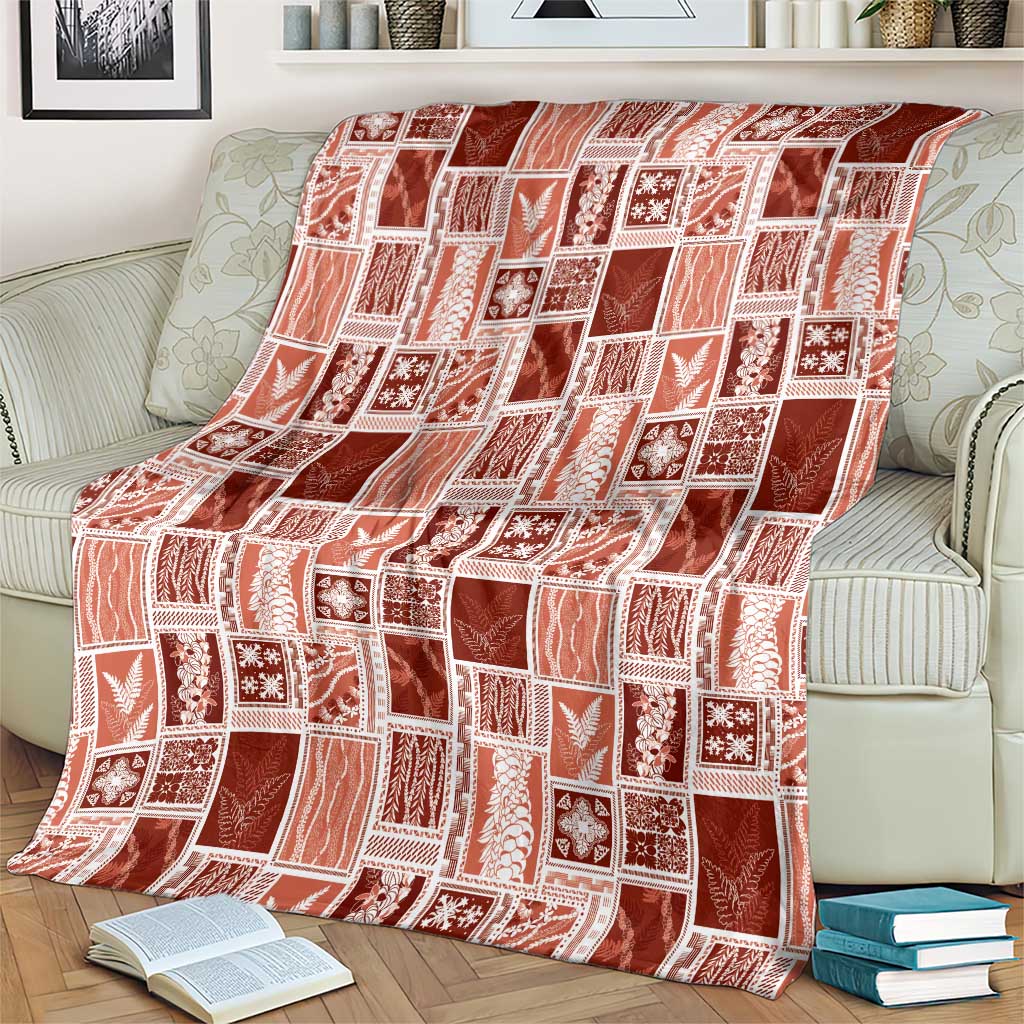 Vintage Aloha Block Quilt Blanket Red Inspired Lei Motifs - Polynesian Pride