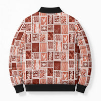 Vintage Aloha Block Quilt Bomber Puffer Jacket Red Inspired Lei Motifs - Polynesian Pride