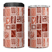 Vintage Aloha Block Quilt 4 in 1 Can Cooler Tumbler Red Inspired Lei Motifs - Polynesian Pride