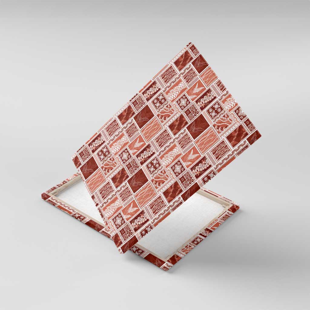 Vintage Aloha Block Quilt Canvas Wall Art Red Inspired Lei Motifs - Polynesian Pride