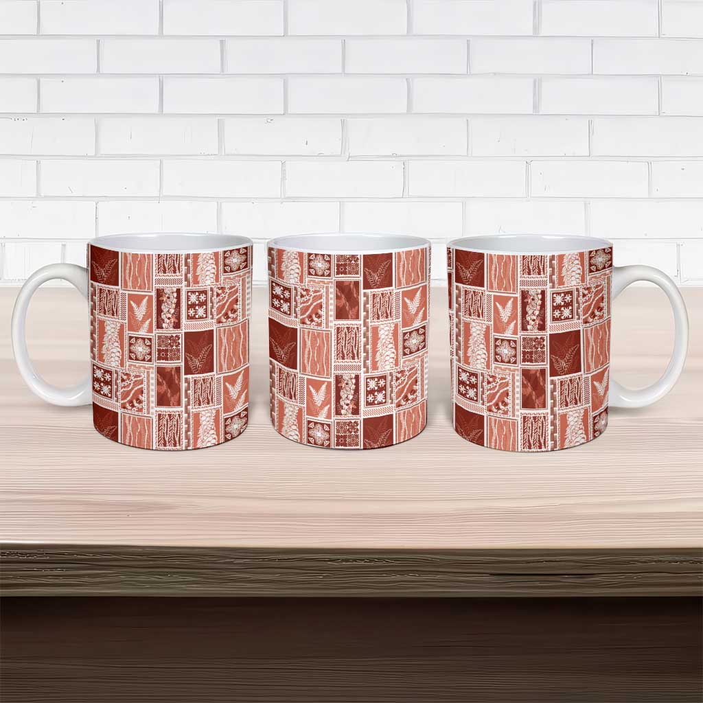 Vintage Aloha Block Quilt Ceramic Mug Red Inspired Lei Motifs - Polynesian Pride