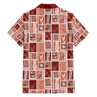 Vintage Aloha Block Quilt Family Matching Off The Shoulder Long Sleeve Dress and Hawaiian Shirt Red Inspired Lei Motifs - Polynesian Pride