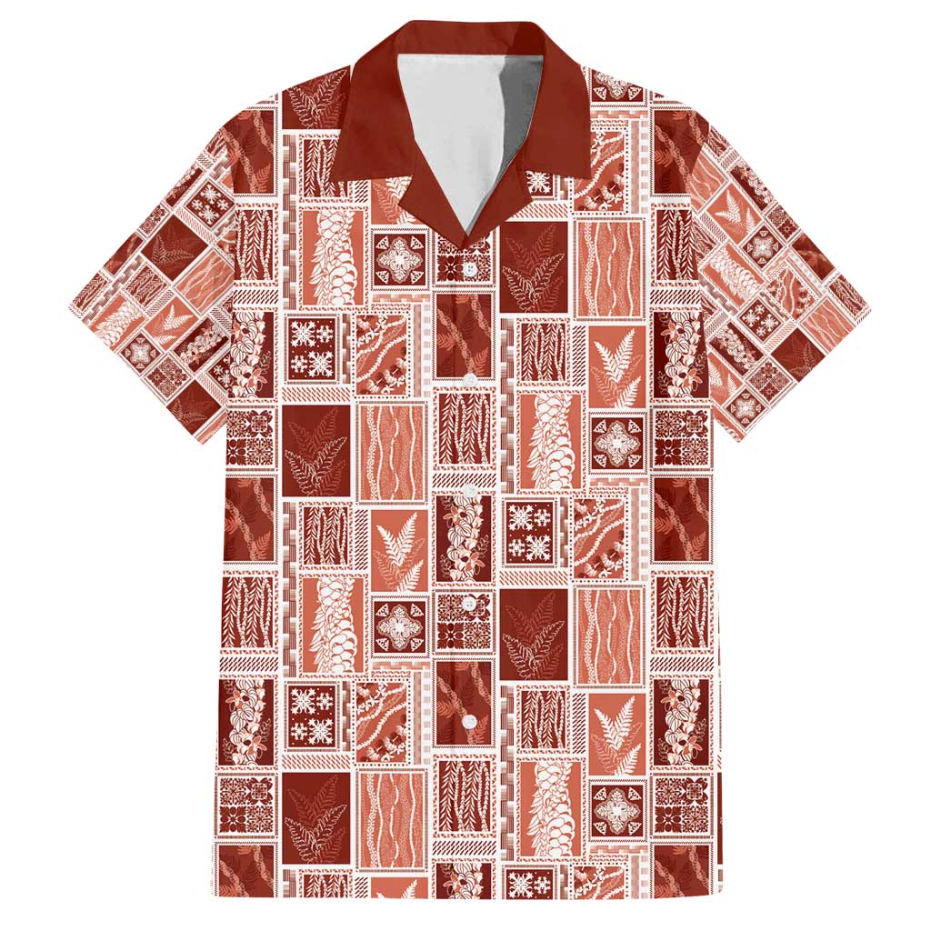 Vintage Aloha Block Quilt Family Matching Puletasi and Hawaiian Shirt Red Inspired Lei Motifs - Polynesian Pride