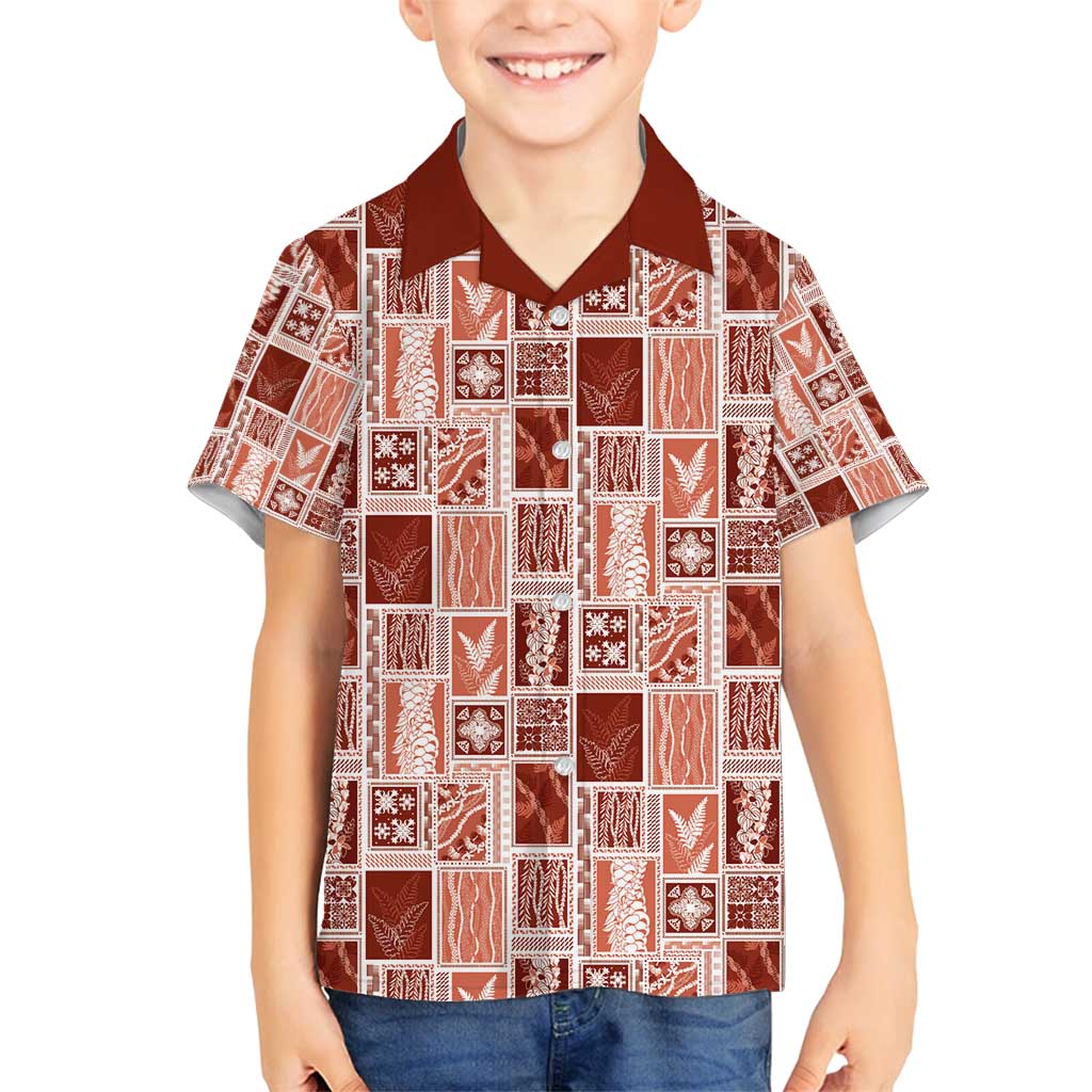 Vintage Aloha Block Quilt Family Matching Puletasi and Hawaiian Shirt Red Inspired Lei Motifs - Polynesian Pride