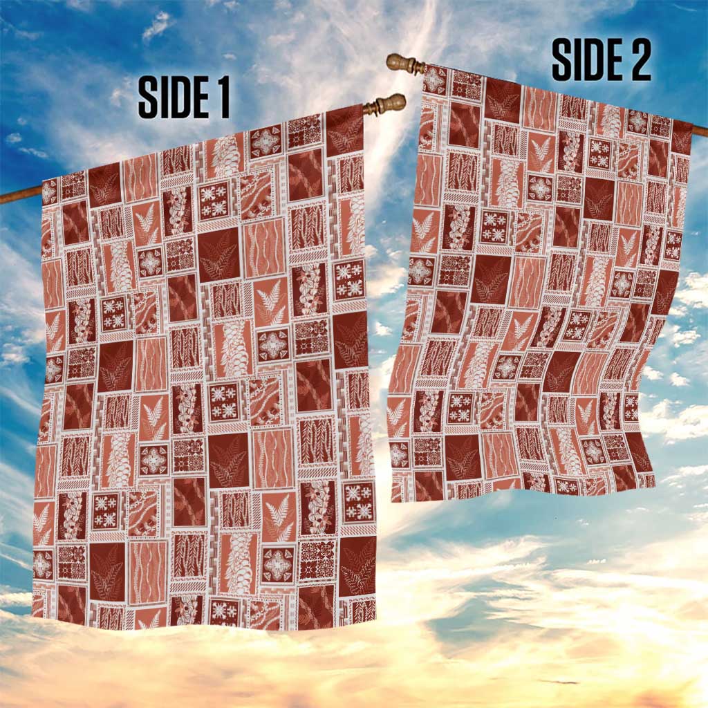 Vintage Aloha Block Quilt Garden Flag Red Inspired Lei Motifs - Polynesian Pride