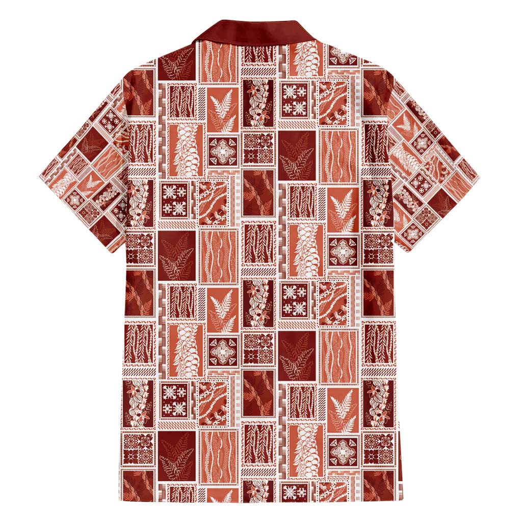 Vintage Aloha Block Quilt Hawaiian Shirt Red Inspired Lei Motifs - Polynesian Pride