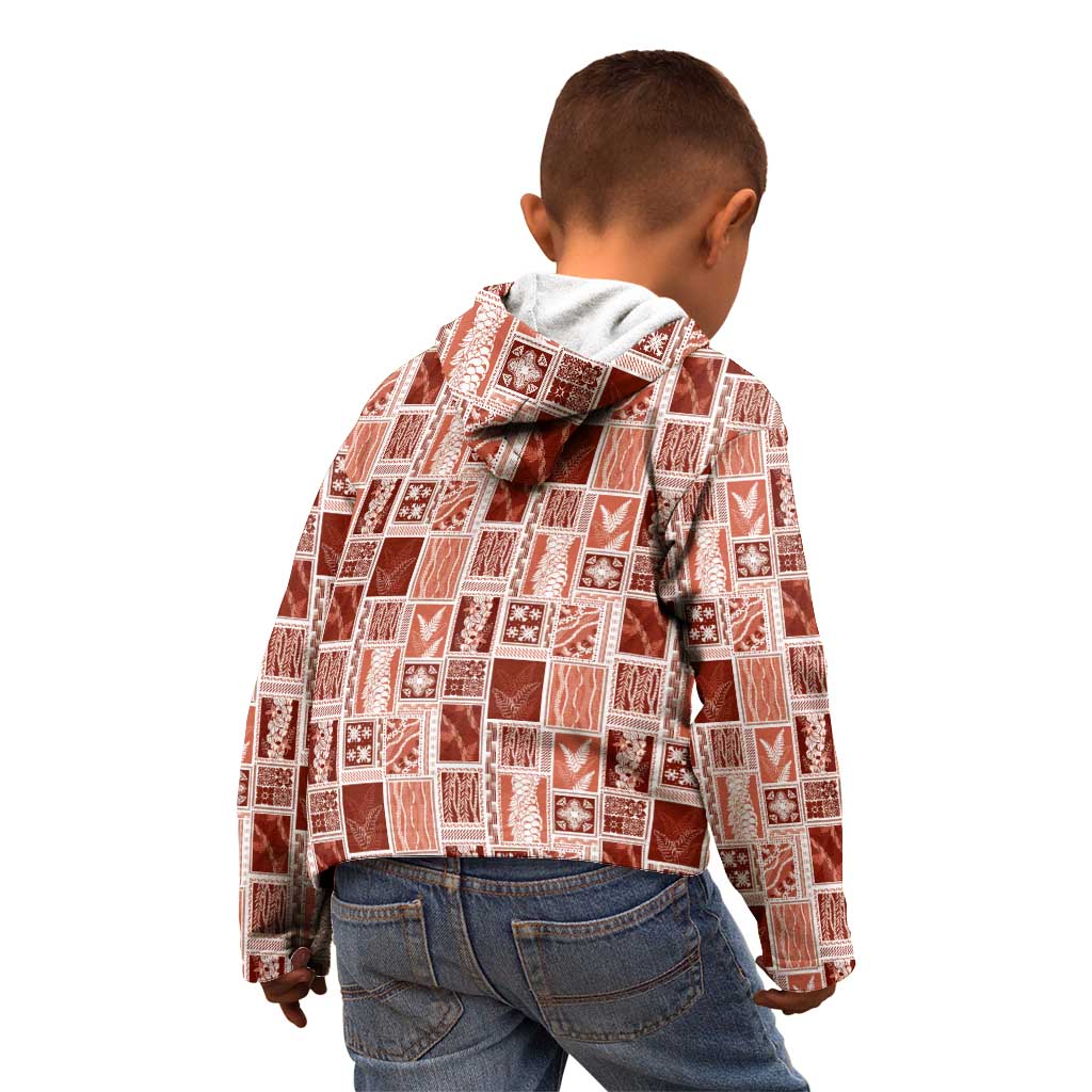 Vintage Aloha Block Quilt Kid Hoodie Red Inspired Lei Motifs - Polynesian Pride