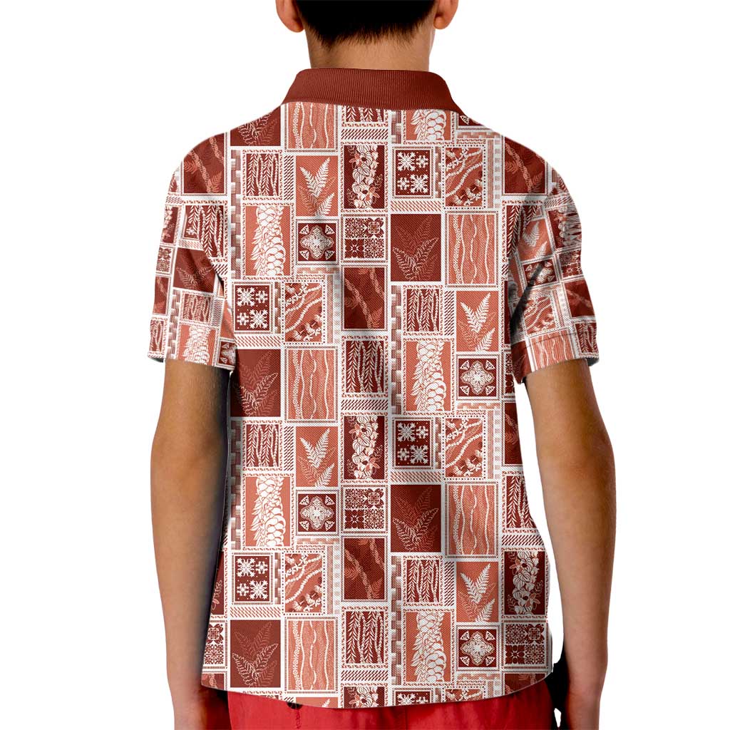 Vintage Aloha Block Quilt Kid Polo Shirt Red Inspired Lei Motifs - Polynesian Pride