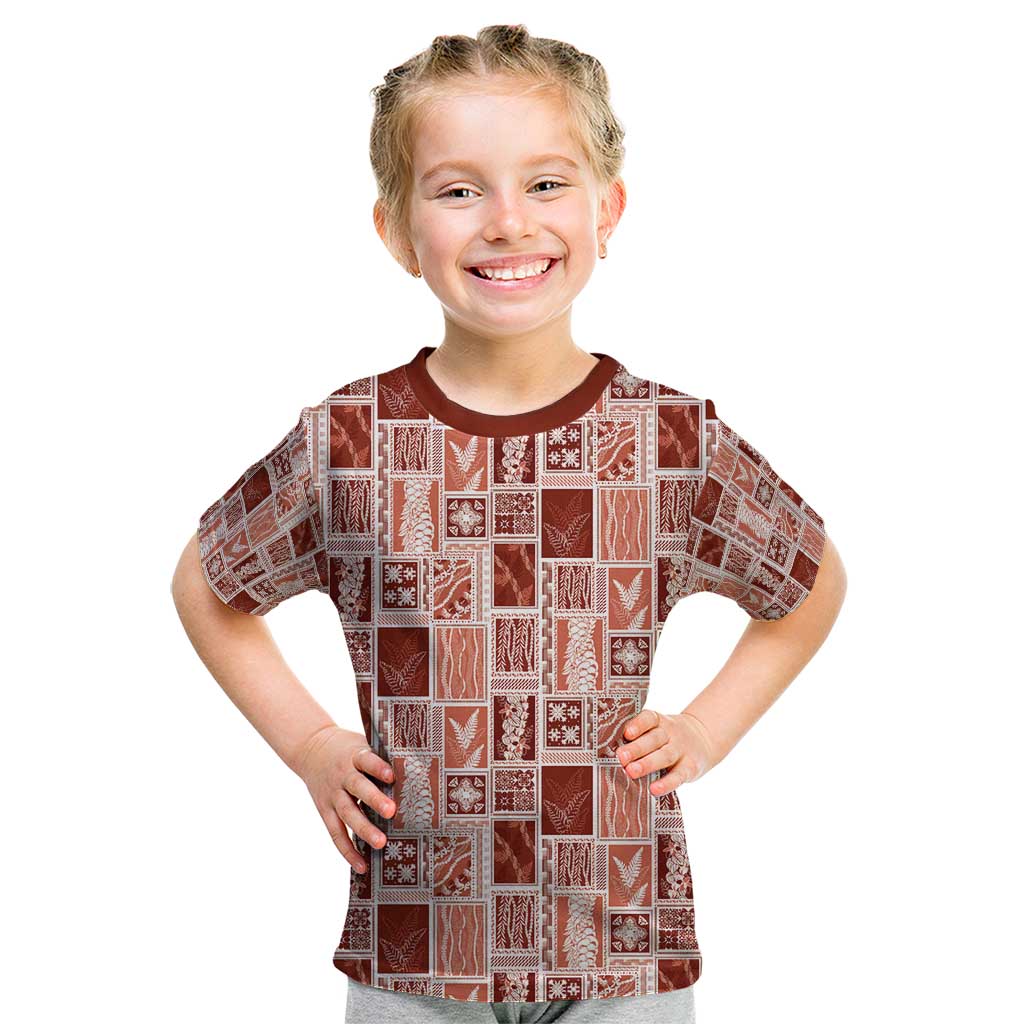 Vintage Aloha Block Quilt Kid T Shirt Red Inspired Lei Motifs - Polynesian Pride