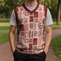 Vintage Aloha Block Quilt Christmas Knitted V-Neck Vest Red Inspired Lei Motifs - Polynesian Pride