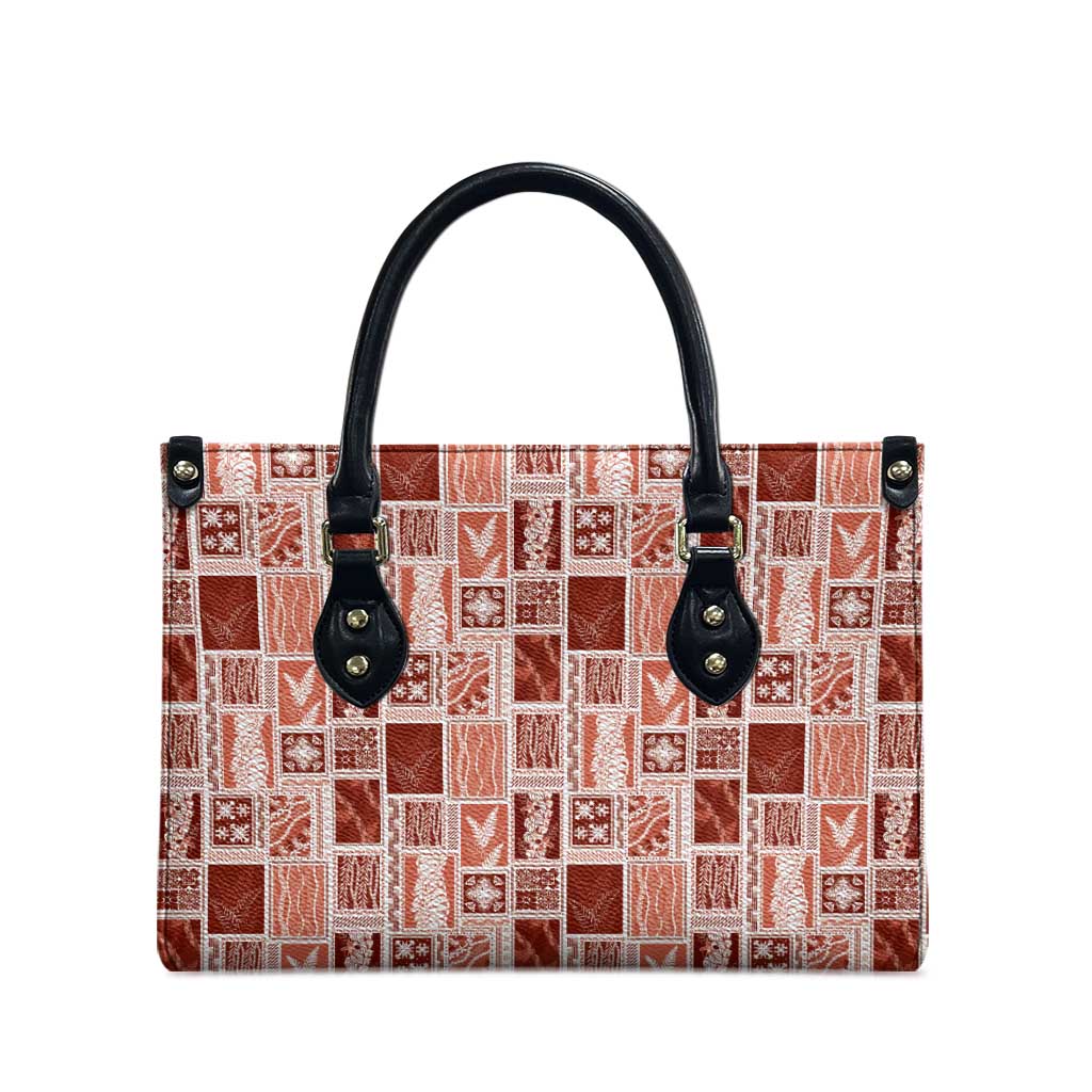 Vintage Aloha Block Quilt Leather Bag Red Inspired Lei Motifs - Polynesian Pride