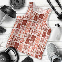 Vintage Aloha Block Quilt Men Tank Top Red Inspired Lei Motifs - Polynesian Pride