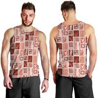 Vintage Aloha Block Quilt Men Tank Top Red Inspired Lei Motifs - Polynesian Pride