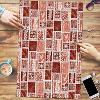 Vintage Aloha Block Quilt Puzzle Red Inspired Lei Motifs - Polynesian Pride