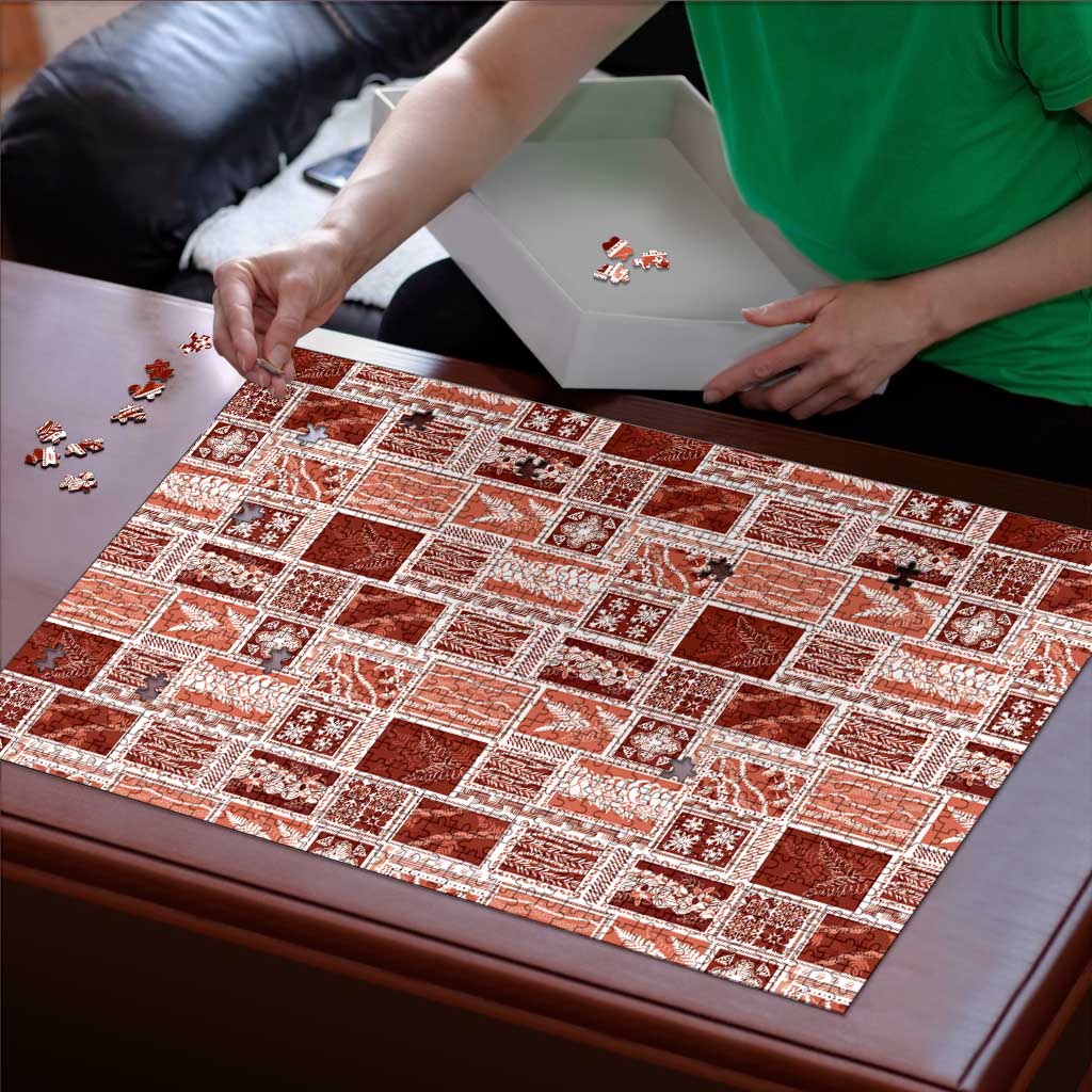 Vintage Aloha Block Quilt Puzzle Red Inspired Lei Motifs - Polynesian Pride