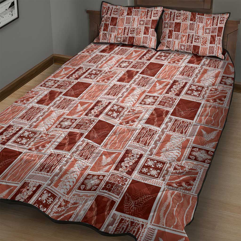 Vintage Aloha Block Quilt Quilt Bed Set Red Inspired Lei Motifs - Polynesian Pride