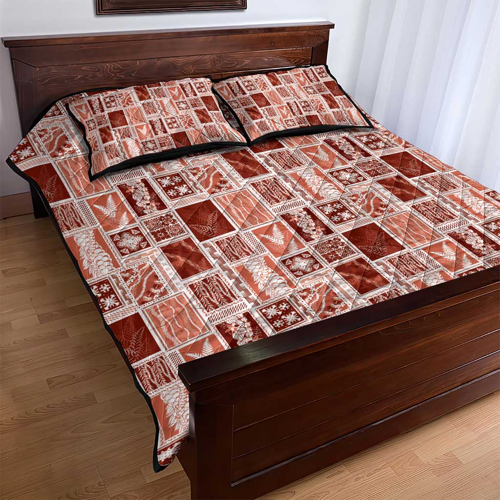 Vintage Aloha Block Quilt Quilt Bed Set Red Inspired Lei Motifs - Polynesian Pride