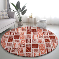 Vintage Aloha Block Quilt Round Carpet Red Inspired Lei Motifs - Polynesian Pride