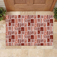 Vintage Aloha Block Quilt Rubber Doormat Red Inspired Lei Motifs - Polynesian Pride