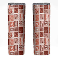 Vintage Aloha Block Quilt Skinny Tumbler Red Inspired Lei Motifs - Polynesian Pride