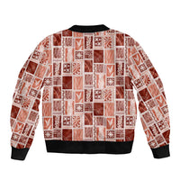 Vintage Aloha Block Quilt Sleeve Zip Bomber Jacket Red Inspired Lei Motifs - Polynesian Pride