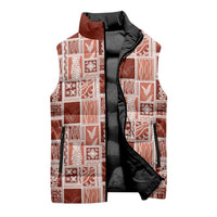 Vintage Aloha Block Quilt Sleeveless Puffer Jacket Red Inspired Lei Motifs - Polynesian Pride
