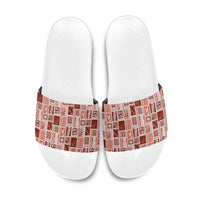 Vintage Aloha Block Quilt Slide Sandals Red Inspired Lei Motifs - Polynesian Pride