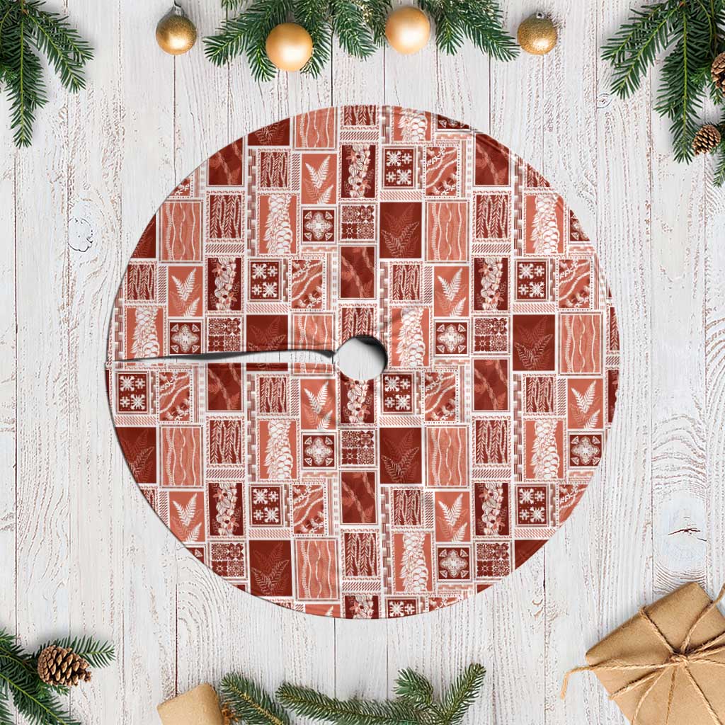 Vintage Aloha Block Quilt Tree Skirt Red Inspired Lei Motifs - Polynesian Pride