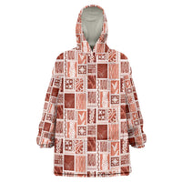 Vintage Aloha Block Quilt Wearable Blanket Hoodie Red Inspired Lei Motifs - Polynesian Pride