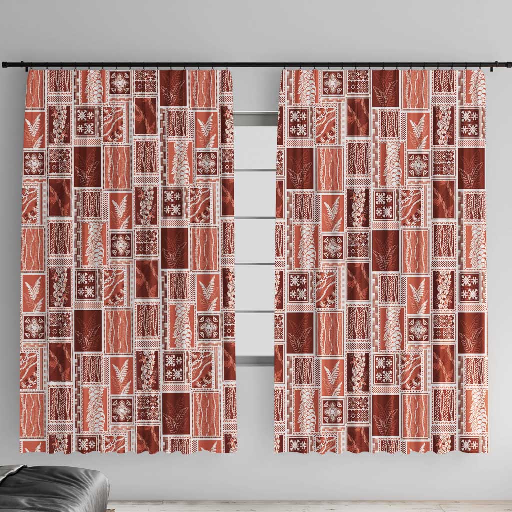 Vintage Aloha Block Quilt Window Curtain Red Inspired Lei Motifs - Polynesian Pride