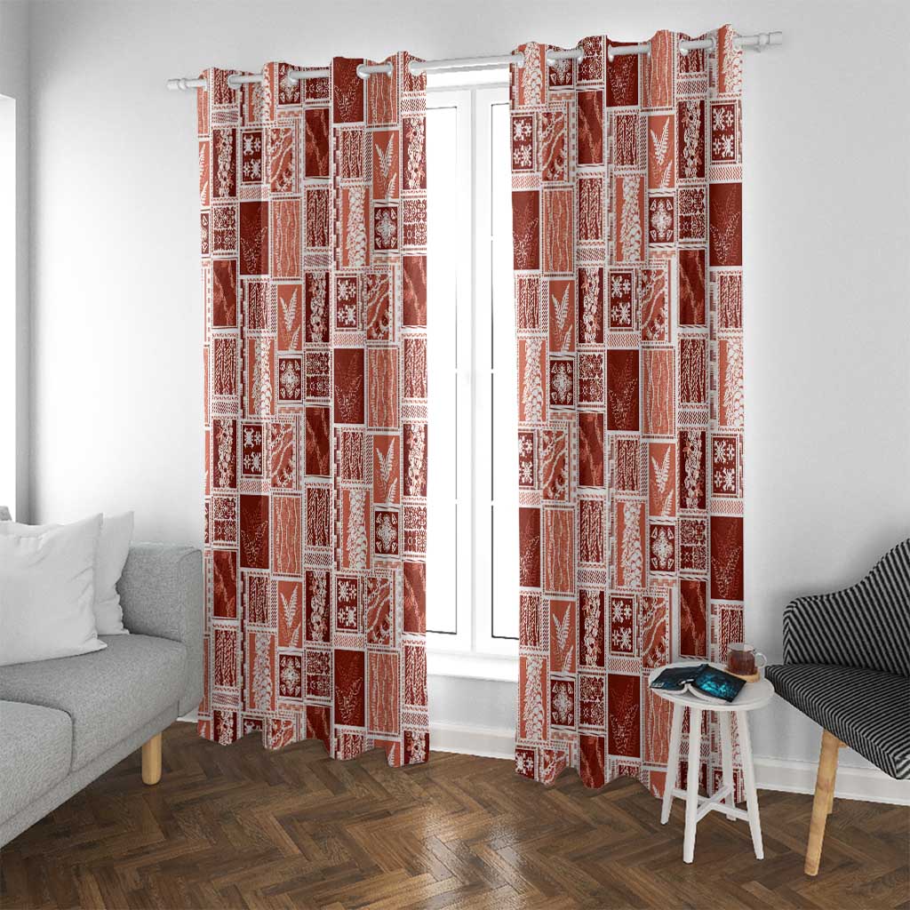 Vintage Aloha Block Quilt Window Curtain Red Inspired Lei Motifs - Polynesian Pride