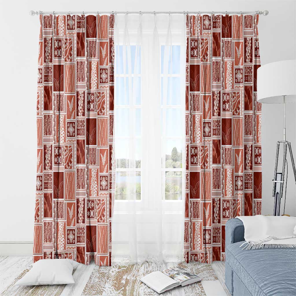 Vintage Aloha Block Quilt Window Curtain Red Inspired Lei Motifs - Polynesian Pride