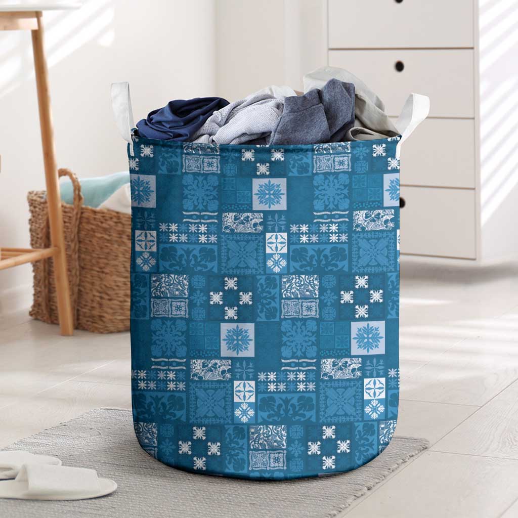 Vintage Hawaiian Quilting Patterns Laundry Basket Blue Style Tribal Fabric Patchwork - Polynesian Pride