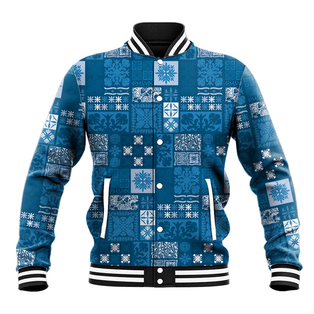 Vintage Hawaiian Quilting Patterns Baseball Jacket Blue Style Tribal Fabric Patchwork - Polynesian Pride