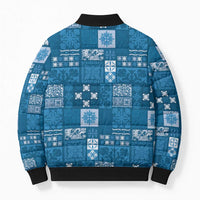 Vintage Hawaiian Quilting Patterns Bomber Puffer Jacket Blue Style Tribal Fabric Patchwork - Polynesian Pride