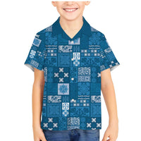 Vintage Hawaiian Quilting Patterns Family Matching Mermaid Dress and Hawaiian Shirt Blue Style Tribal Fabric Patchwork - Polynesian Pride