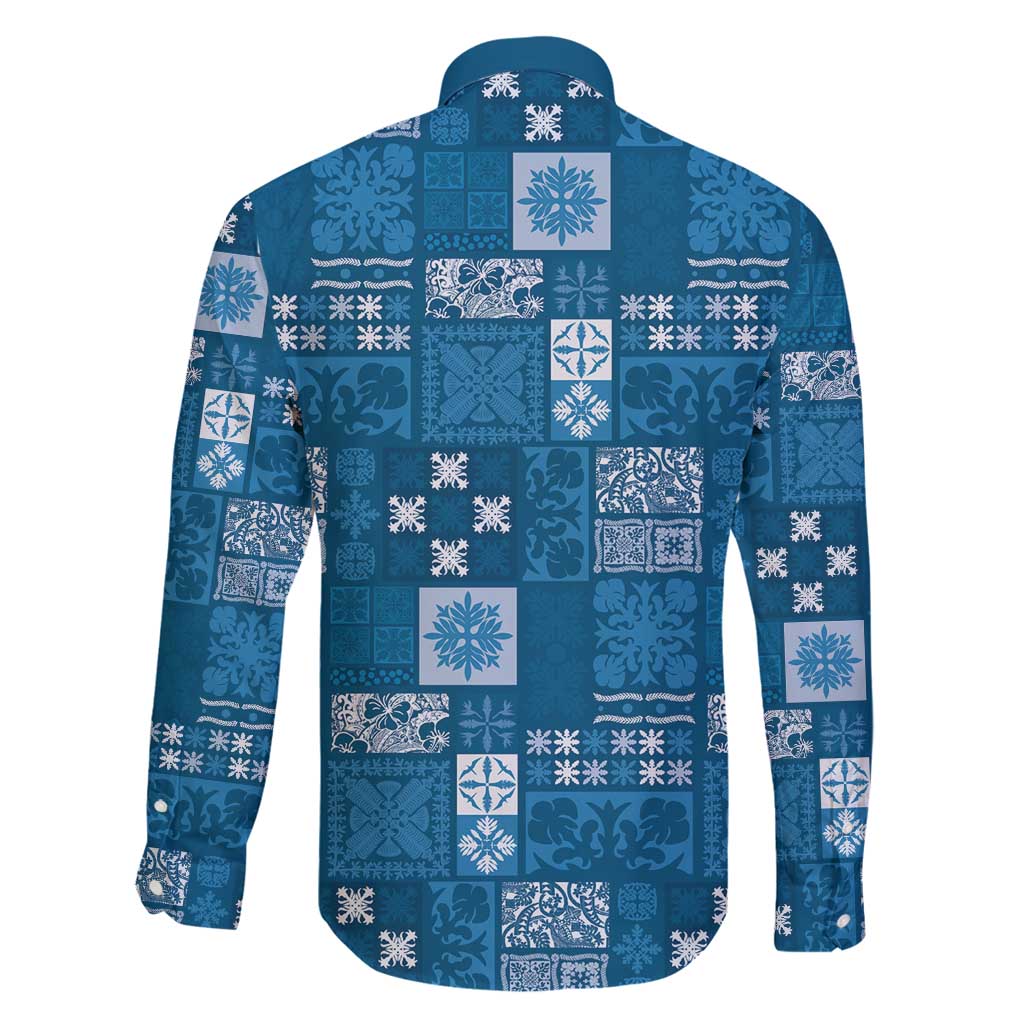 Vintage Hawaiian Quilting Patterns Family Matching Puletasi and Hawaiian Shirt Blue Style Tribal Fabric Patchwork - Polynesian Pride