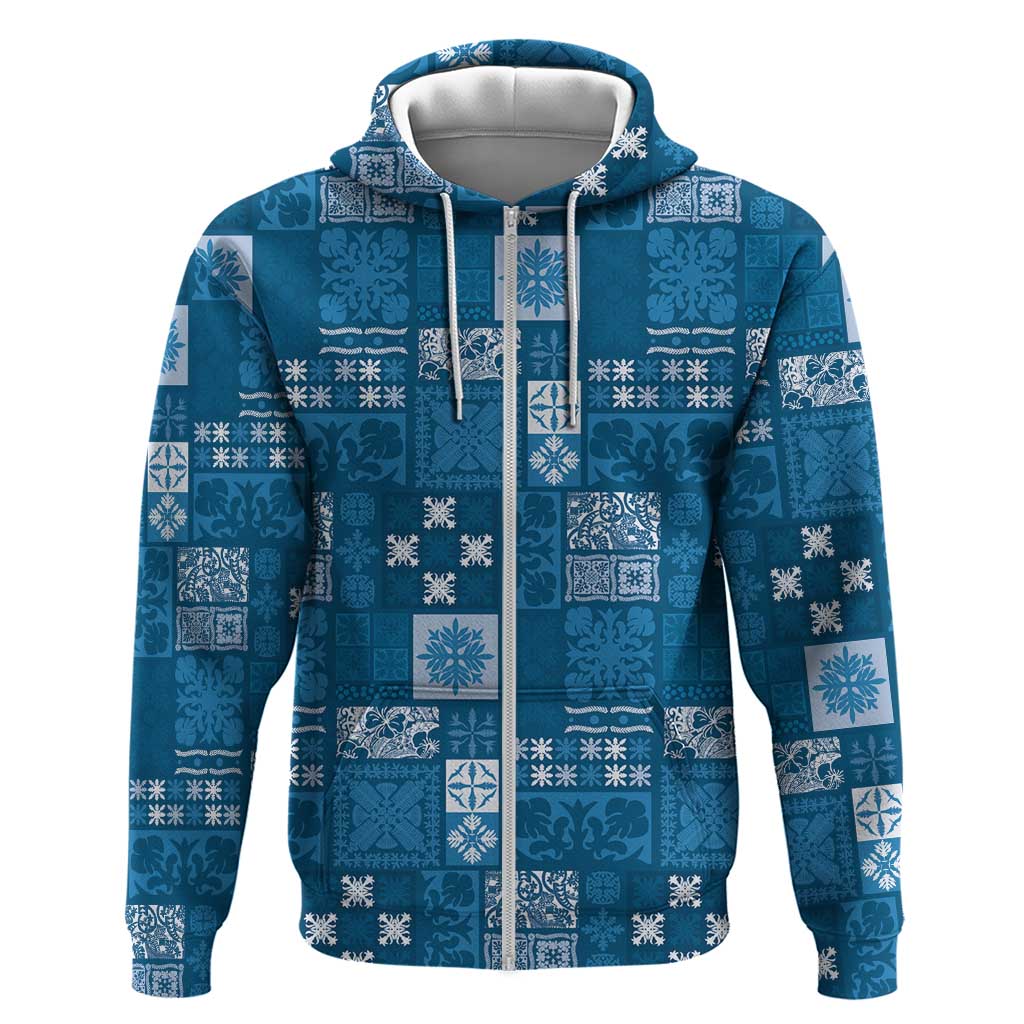 Vintage Hawaiian Quilting Patterns Hoodie Blue Style Tribal Fabric Patchwork - Polynesian Pride