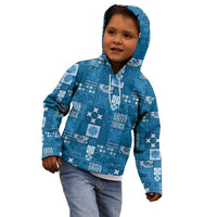 Vintage Hawaiian Quilting Patterns Kid Hoodie Blue Style Tribal Fabric Patchwork - Polynesian Pride
