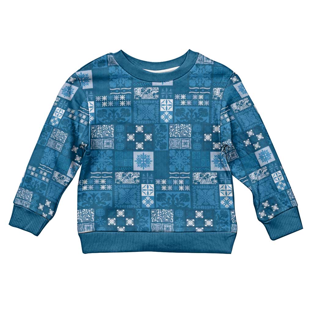 Vintage Hawaiian Quilting Patterns Kid Ugly Christmas Sweater Blue Style Tribal Fabric Patchwork - Polynesian Pride