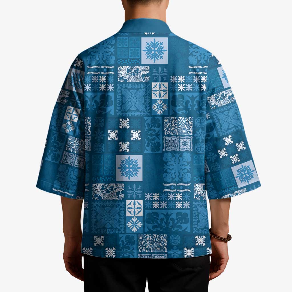 Vintage Hawaiian Quilting Patterns Kimono Blue Style Tribal Fabric Patchwork - Polynesian Pride