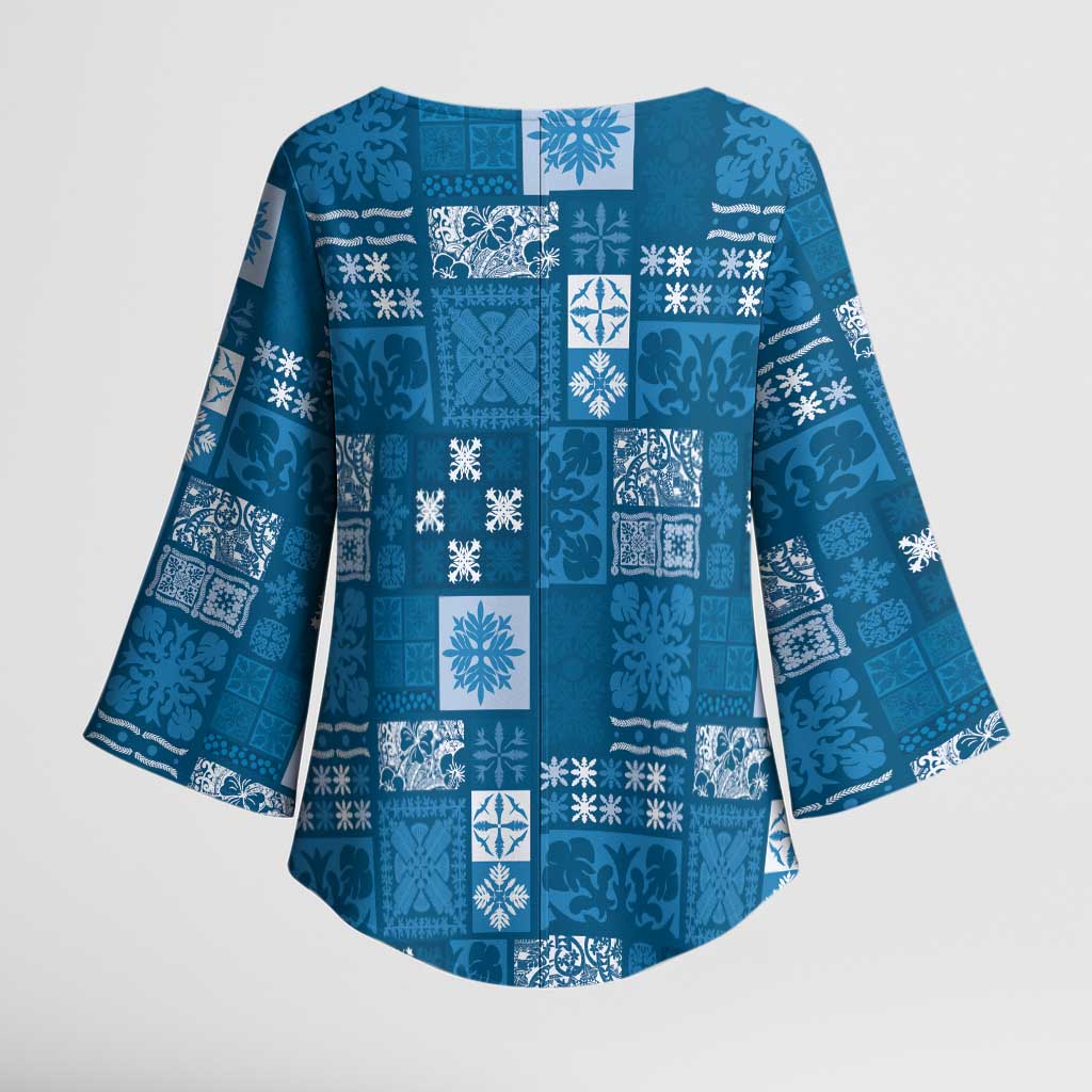 Vintage Hawaiian Quilting Patterns Kimono Sleeve Blouse Blue Style Tribal Fabric Patchwork - Polynesian Pride