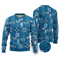 Vintage Hawaiian Quilting Patterns Ugly Christmas Sweater Blue Style Tribal Fabric Patchwork - Polynesian Pride