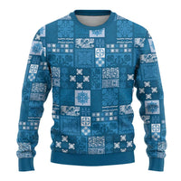 Vintage Hawaiian Quilting Patterns Ugly Christmas Sweater Blue Style Tribal Fabric Patchwork - Polynesian Pride